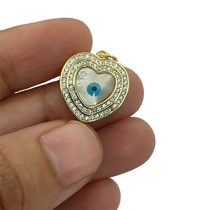 Dainty Enamel Evil Eye Heart Pendant in 18K Gold Plated Finish with Micro Pavé CZ, DIY Handmade Jewelry Charm- Selling Per Piece