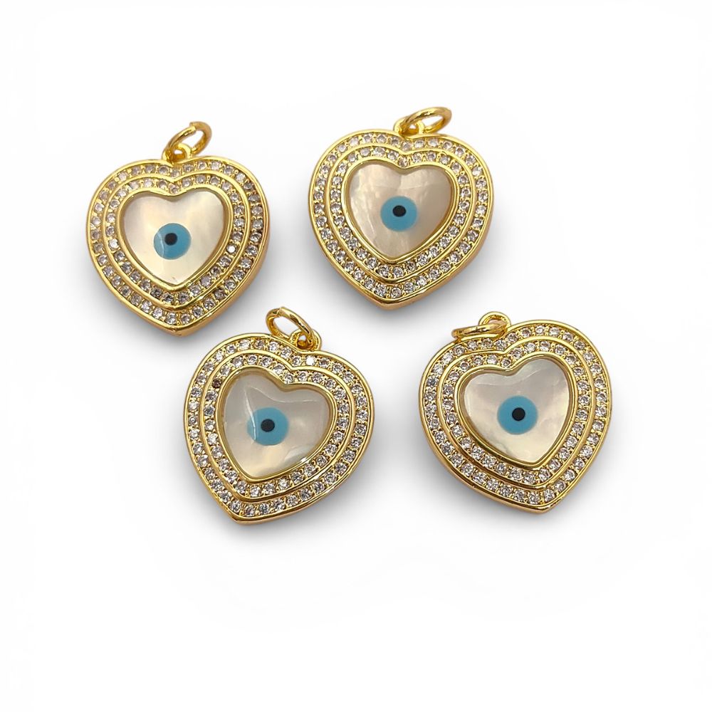 Dainty Enamel Evil Eye Heart Pendant in 18K Gold Plated Finish with Micro Pavé CZ, DIY Handmade Jewelry Charm- Selling Per Piece