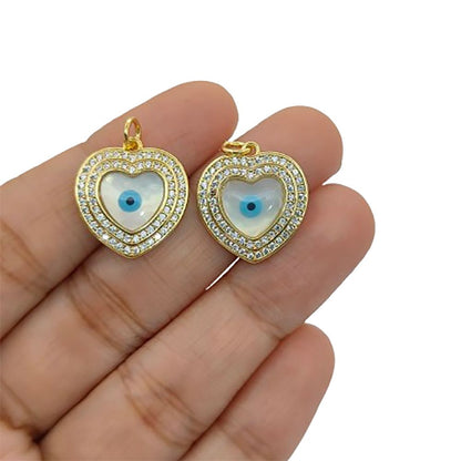 Dainty Enamel Evil Eye Heart Pendant in 18K Gold Plated Finish with Micro Pavé CZ, DIY Handmade Jewelry Charm- Selling Per Piece