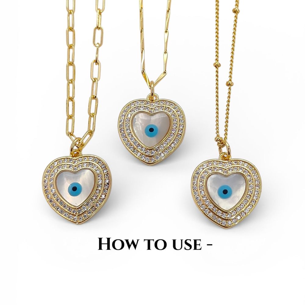 Dainty Enamel Evil Eye Heart Pendant in 18K Gold Plated Finish with Micro Pavé CZ, DIY Handmade Jewelry Charm- Selling Per Piece