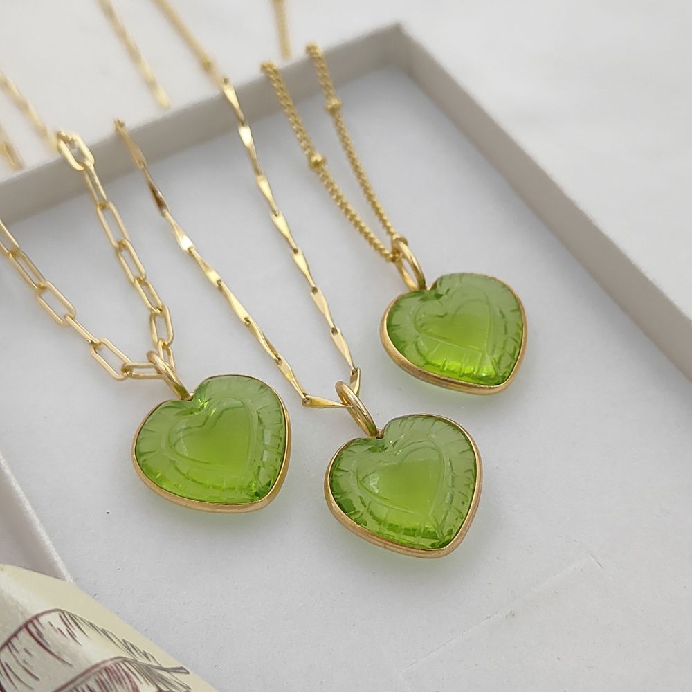 Dainty Heart Shape Peridot Necklace Handmade Gemstone Jewelry for Her- Selling Per Style