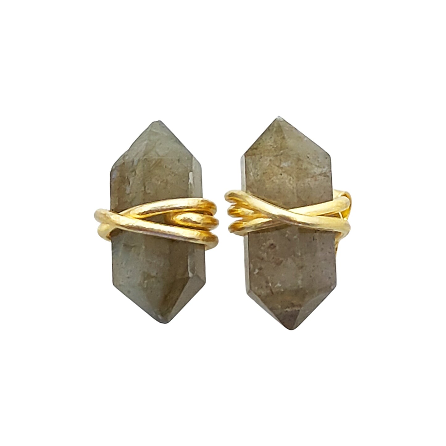 Dainty Labradorite Stud Earrings, Handmade 12x5mm Gold Vermeil Gemstone Jewelry – Selling Per Piece