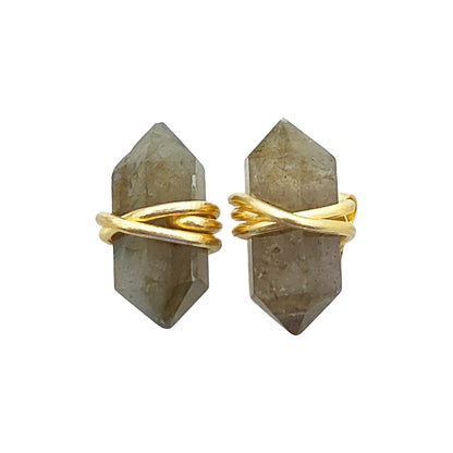 Dainty Labradorite Stud Earrings, Handmade 12x5mm Gold Vermeil Gemstone Jewelry – Selling Per Piece