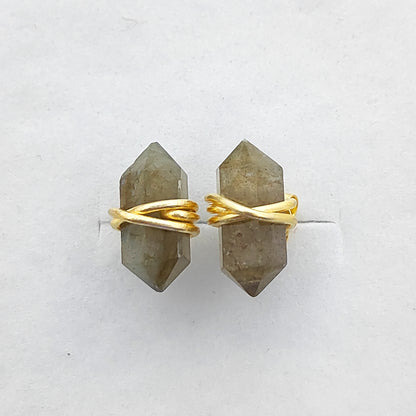 Dainty Labradorite Stud Earrings, Handmade 12x5mm Gold Vermeil Gemstone Jewelry – Selling Per Piece