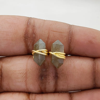 Dainty Labradorite Stud Earrings, Handmade 12x5mm Gold Vermeil Gemstone Jewelry – Selling Per Piece
