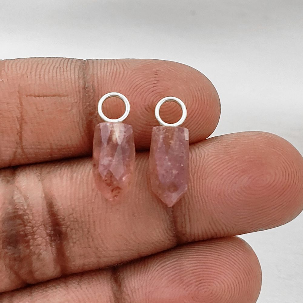 Dainty Pink Strawberry Quartz Charm 14x6mm Gold Plated 925 Silver Petite Spike Pendant – Selling Per Piece