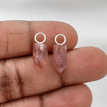 Dainty Pink Strawberry Quartz Charm 14x6mm Gold Plated 925 Silver Petite Spike Pendant – Selling Per Piece