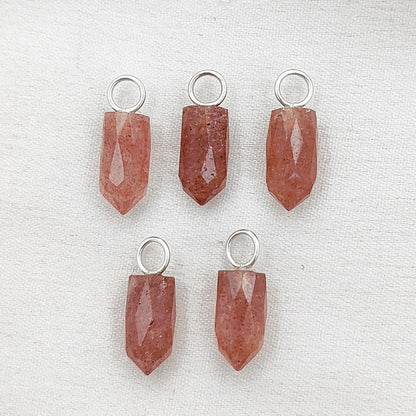 Dainty Pink Strawberry Quartz Charm 14x6mm Gold Plated 925 Silver Petite Spike Pendant – Selling Per Piece