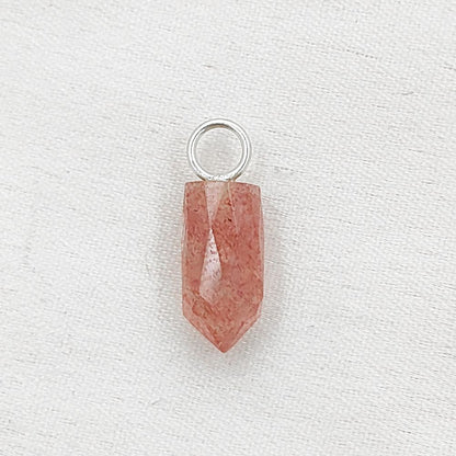 Dainty Pink Strawberry Quartz Charm 14x6mm Gold Plated 925 Silver Petite Spike Pendant – Selling Per Piece
