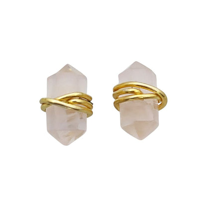 Dainty Rose Quartz Stud Earrings 12x5mm Double Point Crystal Handmade Gold Vermeil Gemstone Jewelry- Selling Per Pair