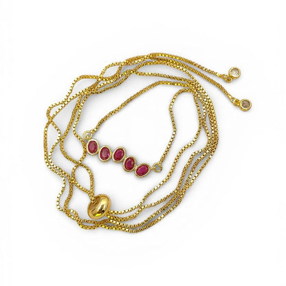 Dainty Ruby Gemstone Bar Necklace in 18K Gold Anti Tarnish, July Birthstone Adjustable Slider Necklace – Selling By Necklace