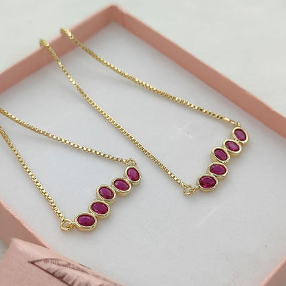 Dainty Ruby Gemstone Bar Necklace in 18K Gold Anti Tarnish, July Birthstone Adjustable Slider Necklace – Selling By Necklace