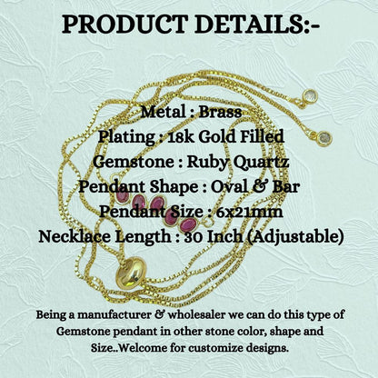 Dainty Ruby Gemstone Bar Necklace in 18K Gold Anti Tarnish, July Birthstone Adjustable Slider Necklace – Selling By Necklace