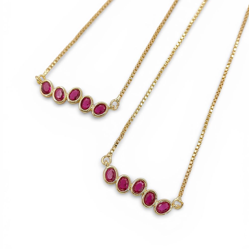 Dainty Ruby Gemstone Bar Necklace in 18K Gold Anti Tarnish, July Birthstone Adjustable Slider Necklace – Selling By Necklace