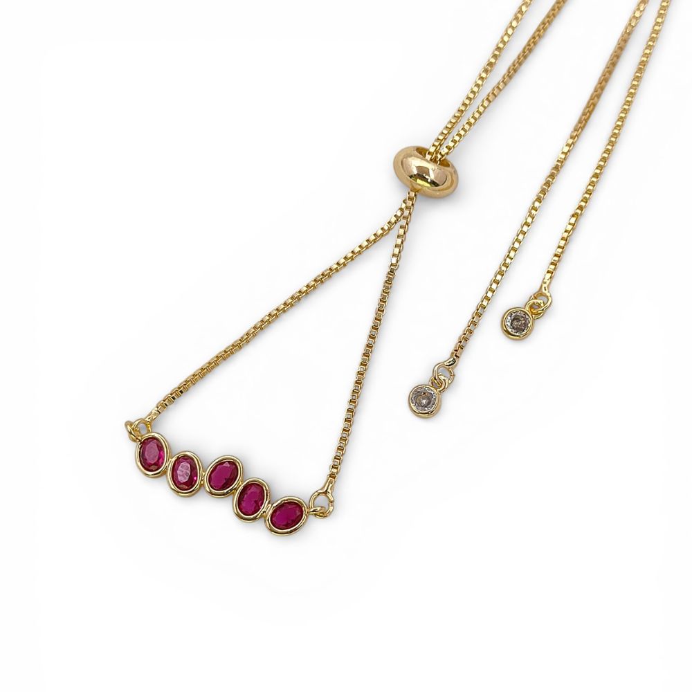 Dainty Ruby Gemstone Bar Necklace in 18K Gold Anti Tarnish, July Birthstone Adjustable Slider Necklace – Selling By Necklace