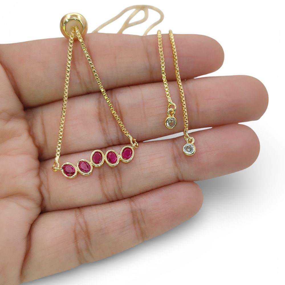 Dainty Ruby Gemstone Bar Necklace in 18K Gold Anti Tarnish, July Birthstone Adjustable Slider Necklace – Selling By Necklace
