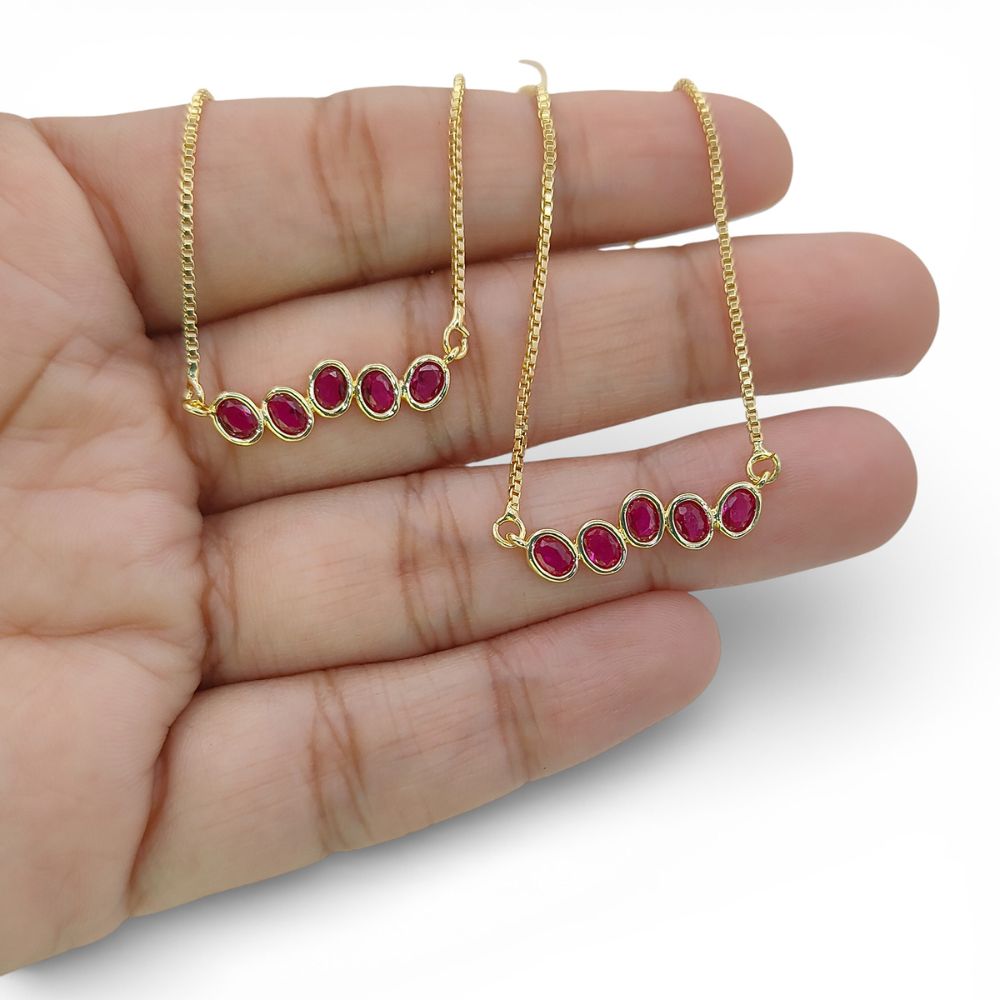 Dainty Ruby Gemstone Bar Necklace in 18K Gold Anti Tarnish, July Birthstone Adjustable Slider Necklace – Selling By Necklace