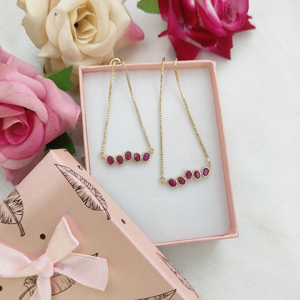 Dainty Ruby Gemstone Bar Necklace in 18K Gold Anti Tarnish, July Birthstone Adjustable Slider Necklace – Selling By Necklace