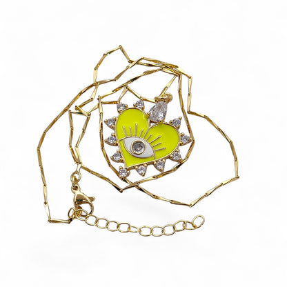 18K Gold Plated Enamel Heart Evil Eye Necklace with CZ Dainty Handmade Minimalist Jewelry for Women- Selling Per Necklace