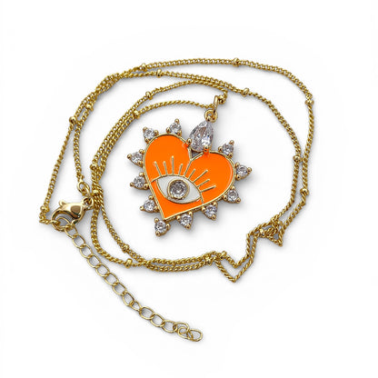 18K Gold Plated Enamel Heart Evil Eye Necklace with CZ Dainty Handmade Minimalist Jewelry for Women- Selling Per Necklace