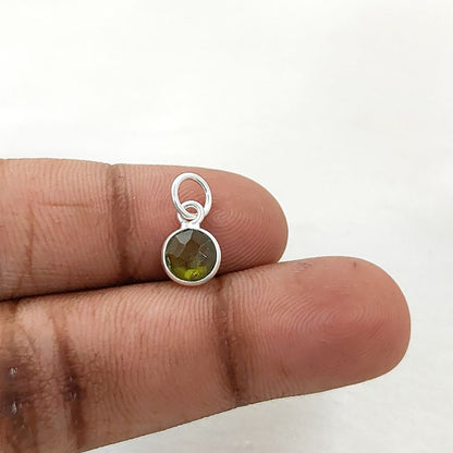 Dainty August Birthstone Pendant Handmade Peridot 6mm Faceted Gemstone Charm in Gold Vermeil & 925 Sterling Silver- Selling Per Piece
