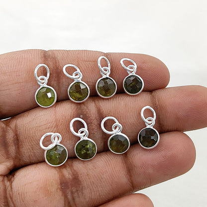 Dainty August Birthstone Pendant Handmade Peridot 6mm Faceted Gemstone Charm in Gold Vermeil & 925 Sterling Silver- Selling Per Piece
