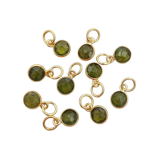 Dainty August Birthstone Pendant Handmade Peridot 6mm Faceted Gemstone Charm in Gold Vermeil & 925 Sterling Silver- Selling Per Piece