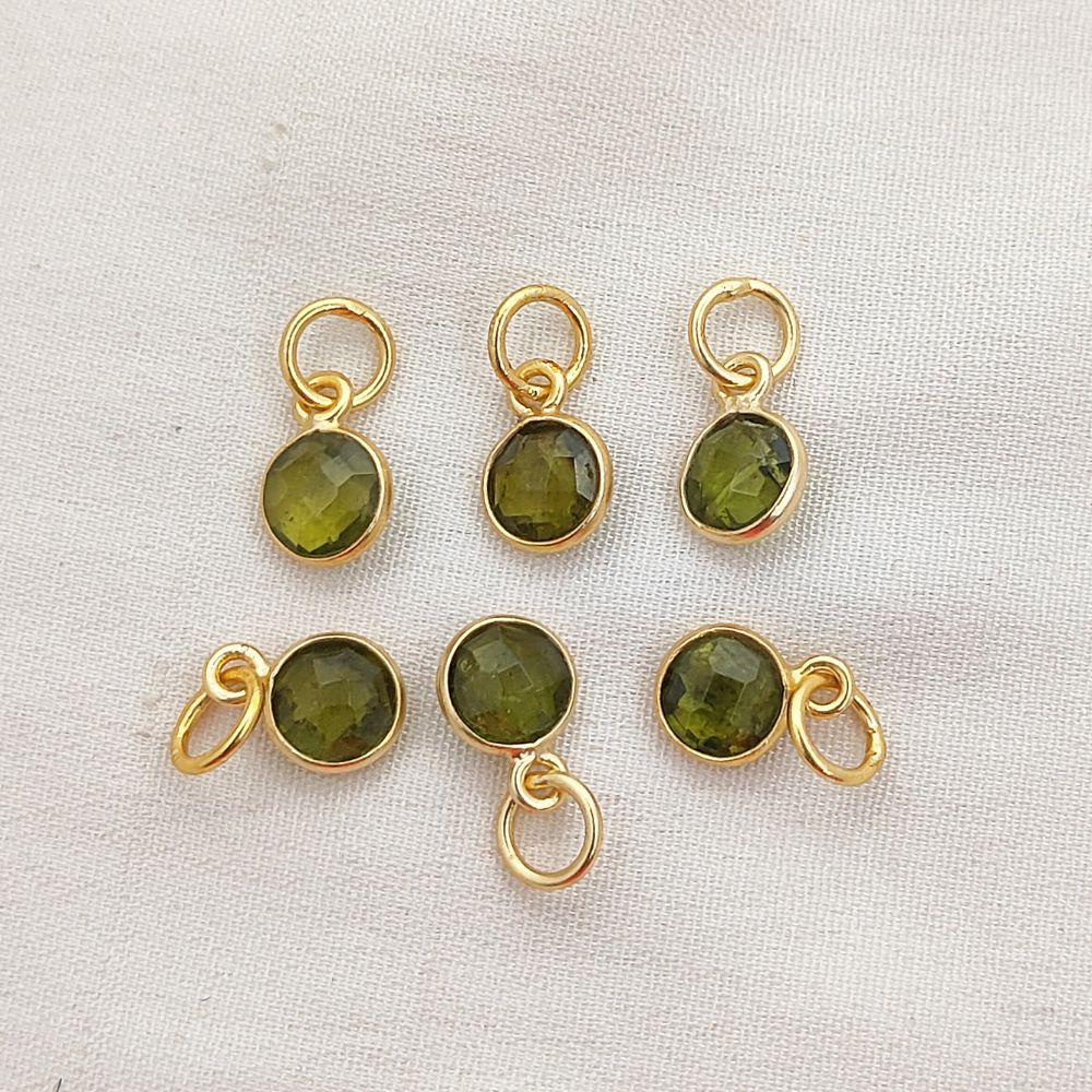 Dainty August Birthstone Pendant Handmade Peridot 6mm Faceted Gemstone Charm in Gold Vermeil & 925 Sterling Silver- Selling Per Piece