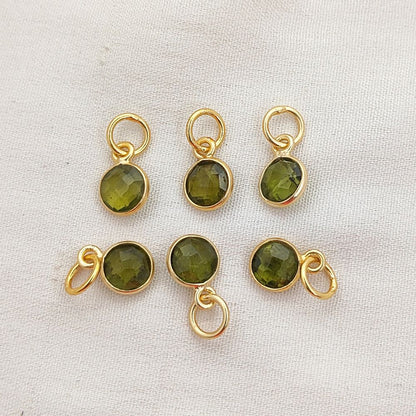 Dainty August Birthstone Pendant Handmade Peridot 6mm Faceted Gemstone Charm in Gold Vermeil & 925 Sterling Silver- Selling Per Piece
