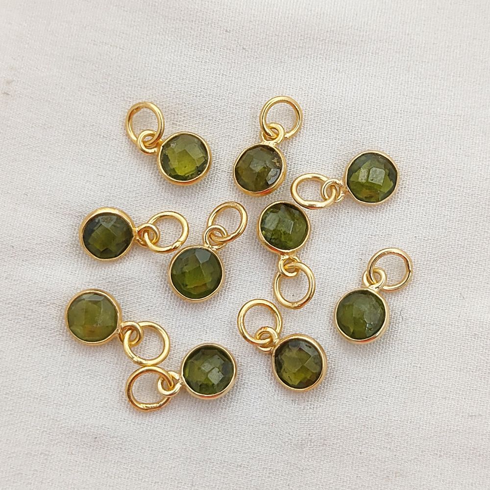 Dainty August Birthstone Pendant Handmade Peridot 6mm Faceted Gemstone Charm in Gold Vermeil & 925 Sterling Silver- Selling Per Piece