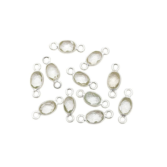 Dainty crystal quartz connector in sterling silver setting