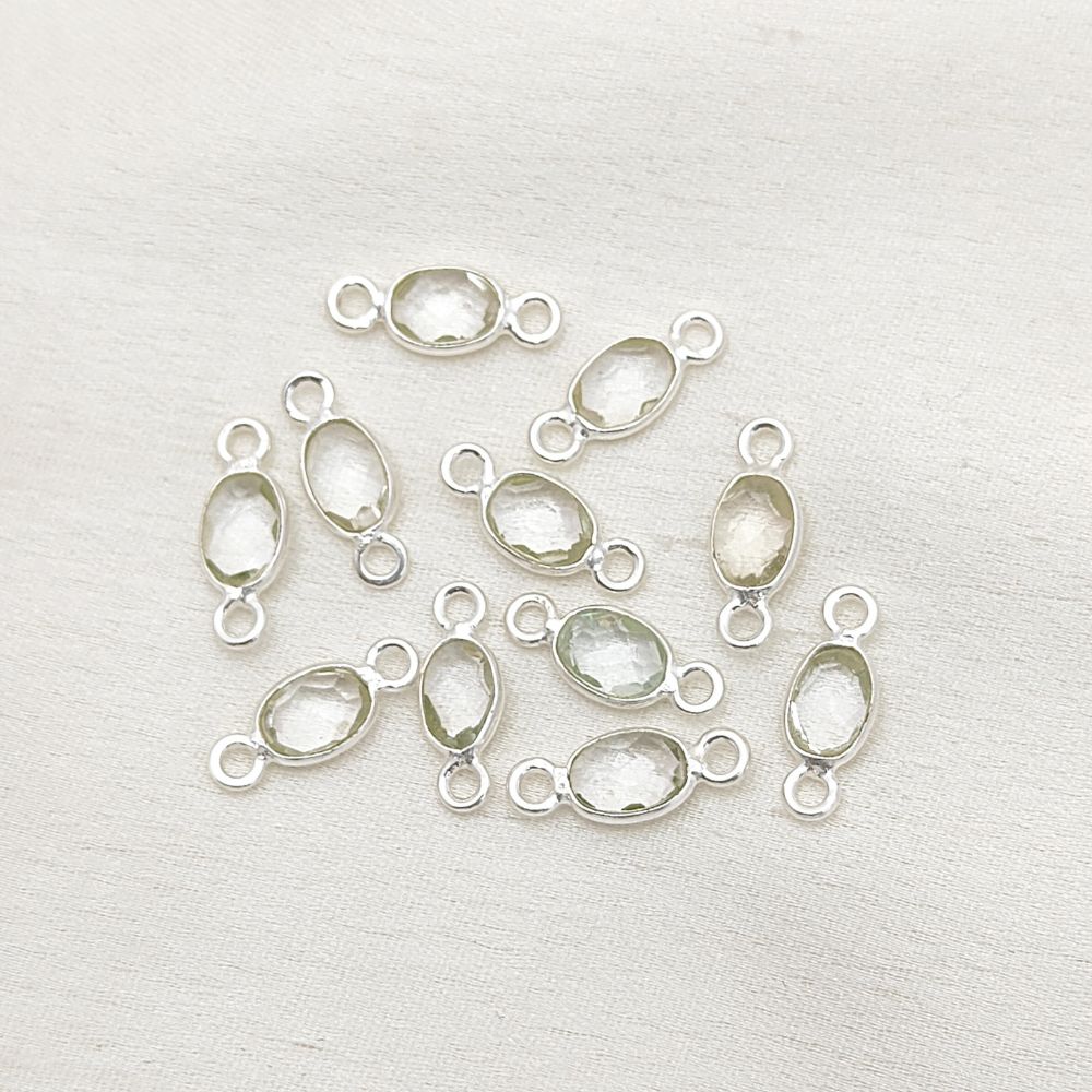 Oval clear quartz connector charm in silver bezel