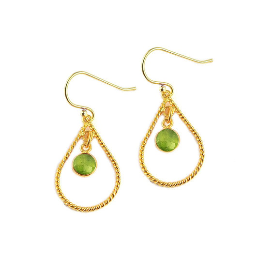 Dainty Green Peridot Earrings – Gold Drop Design – August Birthstone Jewelry – Sold as Pair