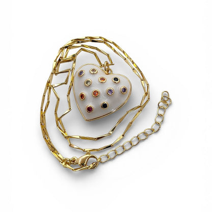 Dainty Handmade Red & White Enamel Heart Necklace with CZ Inlay 18K Gold Plated Love Pendant – Selling Per Piece