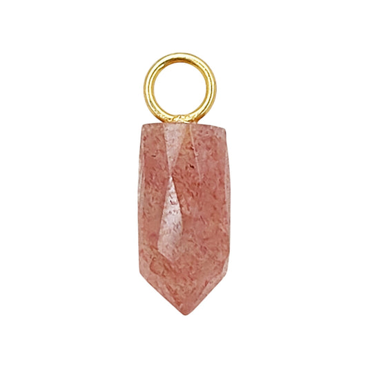 Dainty Pink Strawberry Quartz Charm 14x6mm Gold Plated 925 Silver Petite Spike Pendant – Selling Per Piece