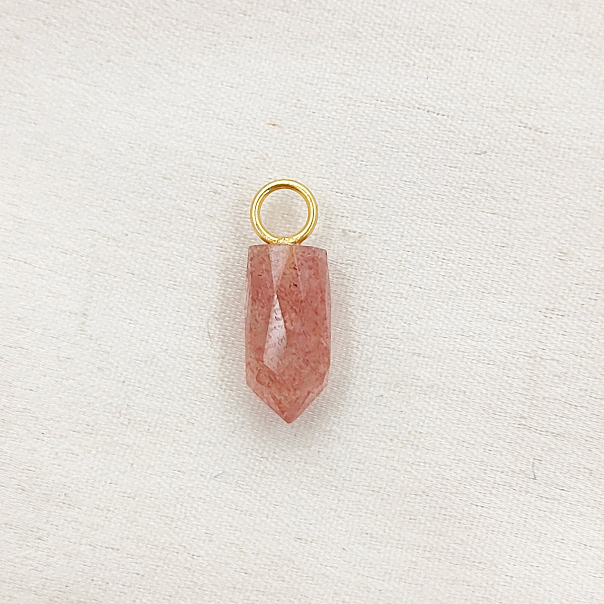 Dainty Pink Strawberry Quartz Charm 14x6mm Gold Plated 925 Silver Petite Spike Pendant – Selling Per Piece