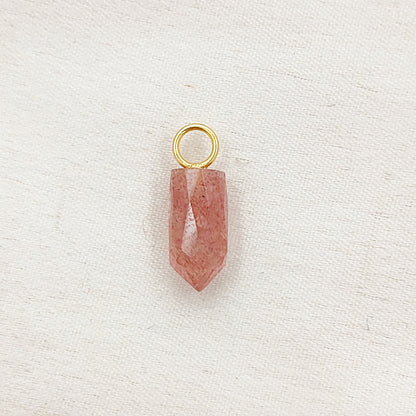 Dainty Pink Strawberry Quartz Charm 14x6mm Gold Plated 925 Silver Petite Spike Pendant – Selling Per Piece
