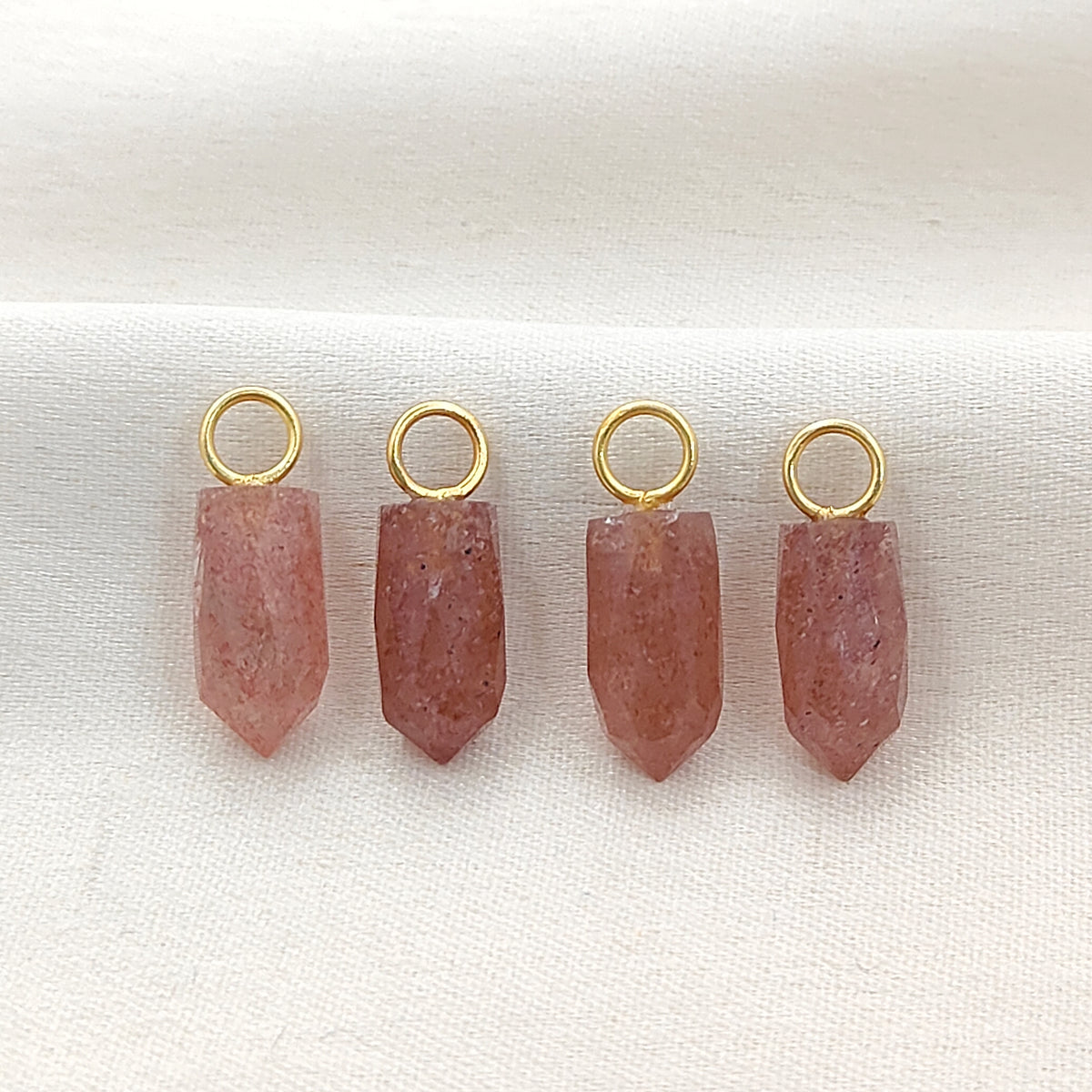 Dainty Pink Strawberry Quartz Charm 14x6mm Gold Plated 925 Silver Petite Spike Pendant – Selling Per Piece