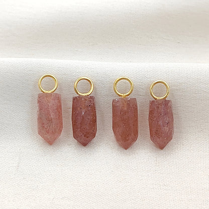 Dainty Pink Strawberry Quartz Charm 14x6mm Gold Plated 925 Silver Petite Spike Pendant – Selling Per Piece