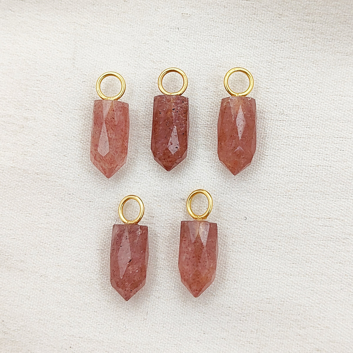 Dainty Pink Strawberry Quartz Charm 14x6mm Gold Plated 925 Silver Petite Spike Pendant – Selling Per Piece