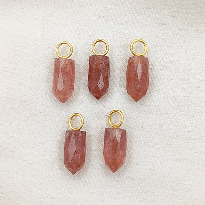 Dainty Pink Strawberry Quartz Charm 14x6mm Gold Plated 925 Silver Petite Spike Pendant – Selling Per Piece