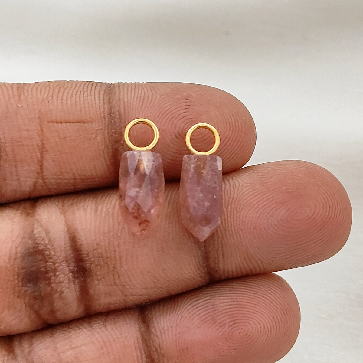 Dainty Pink Strawberry Quartz Charm 14x6mm Gold Plated 925 Silver Petite Spike Pendant – Selling Per Piece