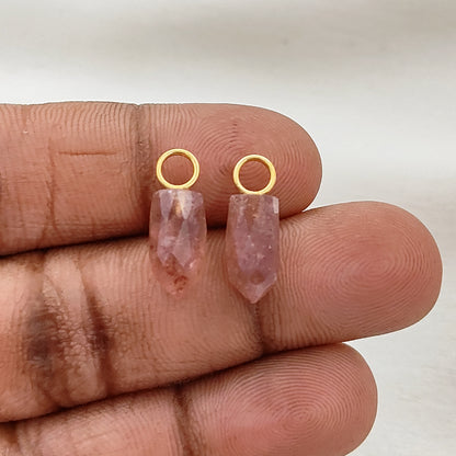 Dainty Pink Strawberry Quartz Charm 14x6mm Gold Plated 925 Silver Petite Spike Pendant – Selling Per Piece