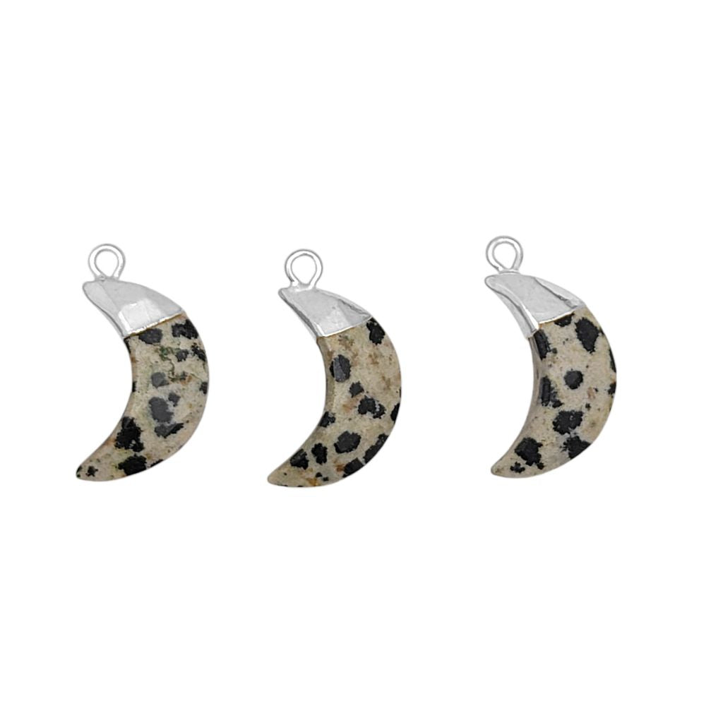 Dalmatian Jasper Half Moon Charm Gold/Silver Electroplated Gemstone Pendant for Handmade Jewelry