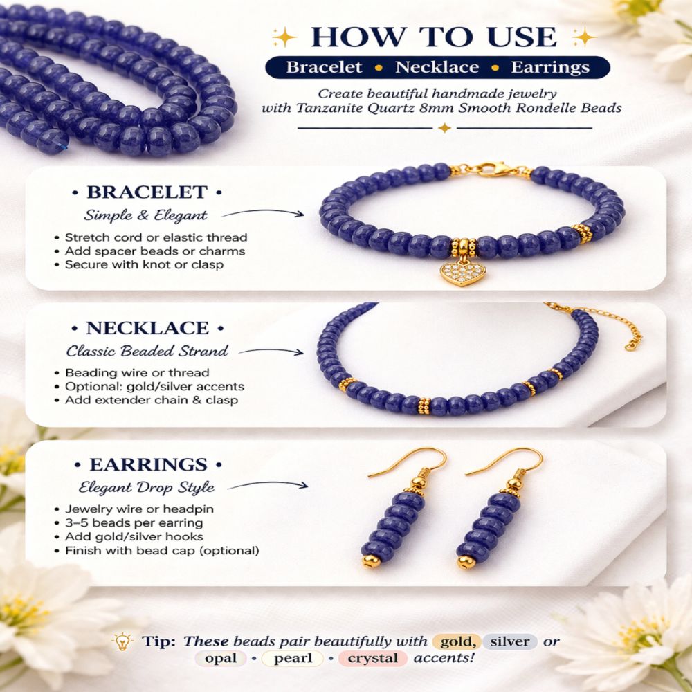 December Birthstone Tanzanite Beads Strand 8mm Smooth Gemstones for DIY Jewellery Making, Bracelets, Necklaces, and Beaded Accessories
