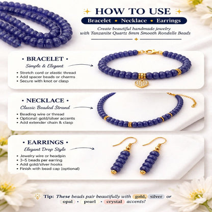 December Birthstone Tanzanite Beads Strand 8mm Smooth Gemstones for DIY Jewellery Making, Bracelets, Necklaces, and Beaded Accessories
