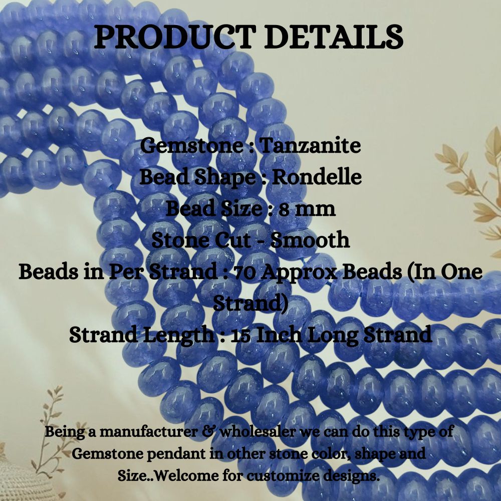 December Birthstone Tanzanite Beads Strand 8mm Smooth Gemstones for DIY Jewellery Making, Bracelets, Necklaces, and Beaded Accessories