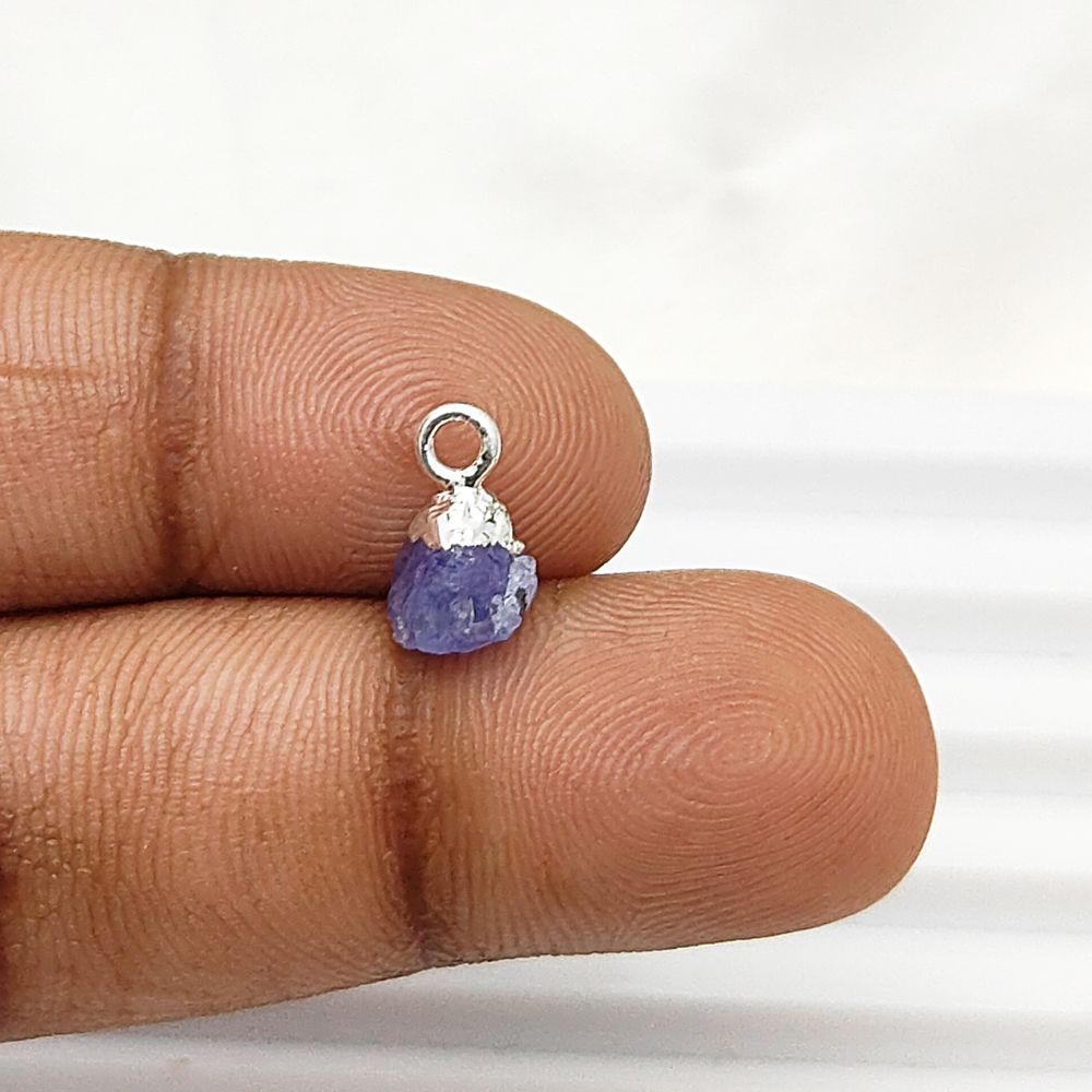 December Birthstone Tanzanite Pendant Raw Crystal with Silver Electroplated Cap for Minimalist Jewelry- Selling Per Piece