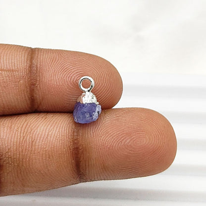 December Birthstone Tanzanite Pendant Raw Crystal with Silver Electroplated Cap for Minimalist Jewelry- Selling Per Piece