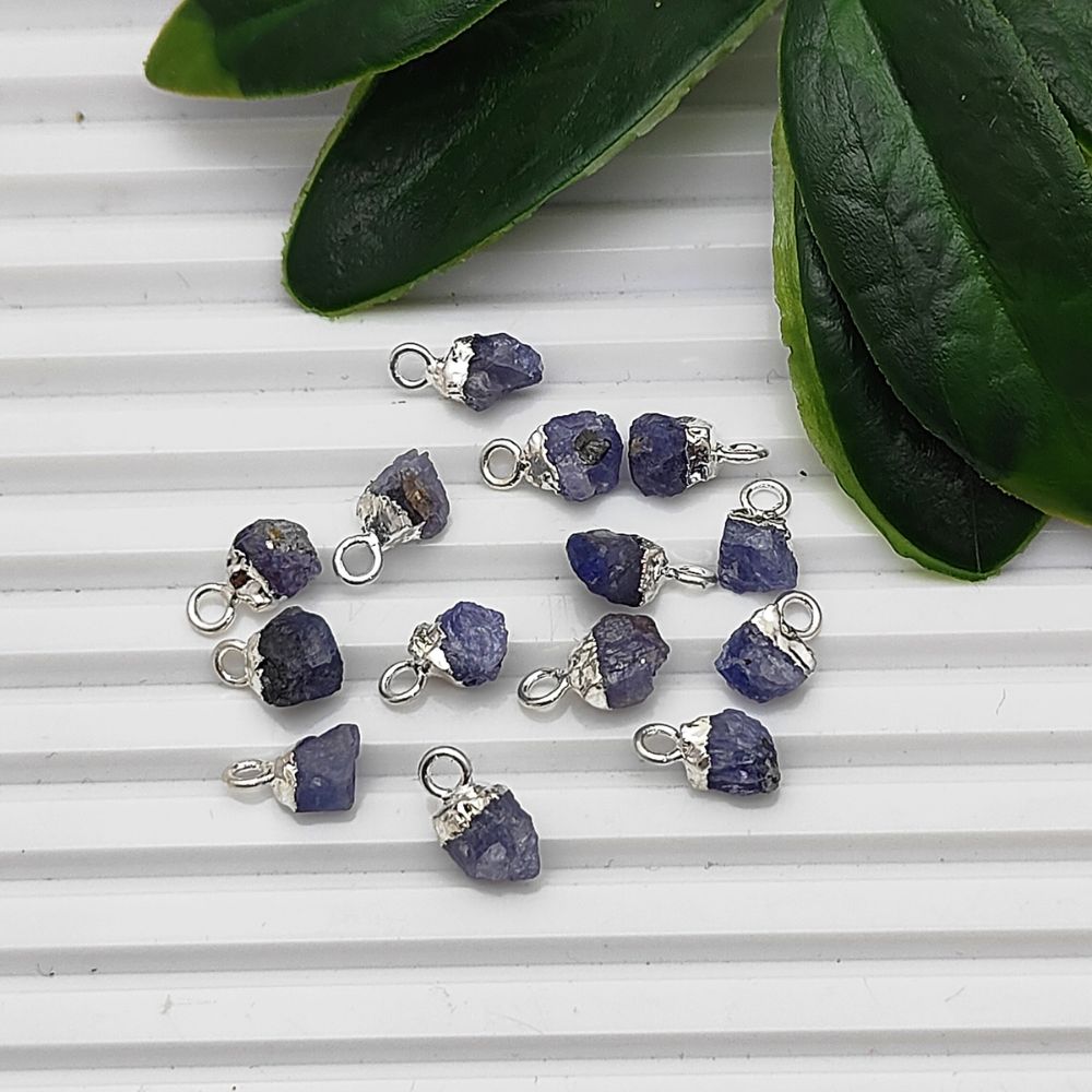 December Birthstone Tanzanite Pendant Raw Crystal with Silver Electroplated Cap for Minimalist Jewelry- Selling Per Piece